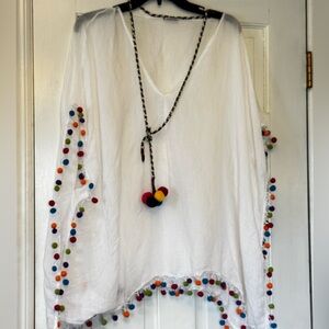 White Women's Pom Pom Swim Coverup